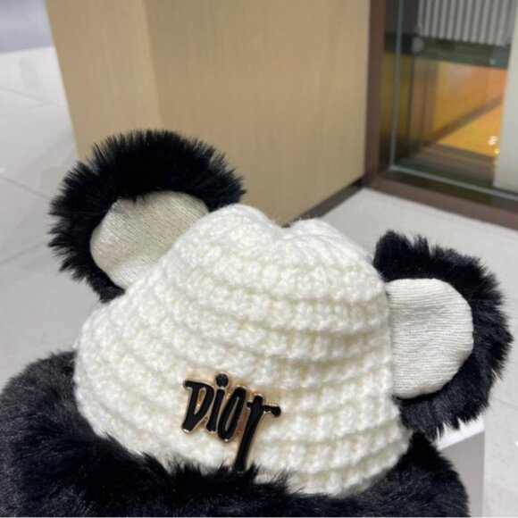 Dior Black and White Panda Ear Knitted Hat - Picture 4 of 8